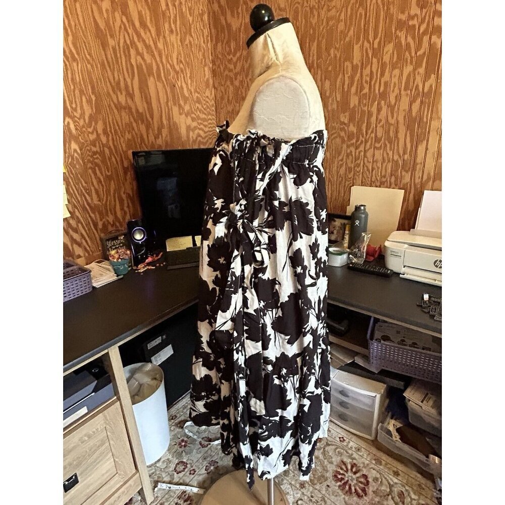 Anthropologie MILLY 4 Dani Floral Print Tie-Shoulder Dress Knee Length Black - Picture 5 of 9